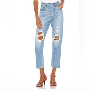 Levi's 501 Premium Cropped Distressed Straight Leg Jean